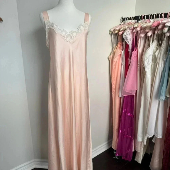 Vintage peachy pink maxi gown M cottagecore glam fairy - Picture 2 of 6